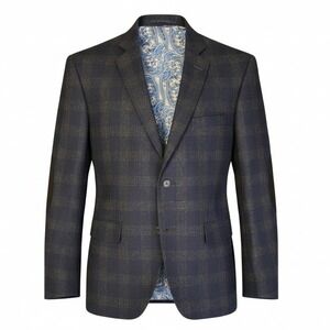 HÖRST Mens Blazer Jacket Navy Blue Plaid Suede Elbow Patches Paisley Lined